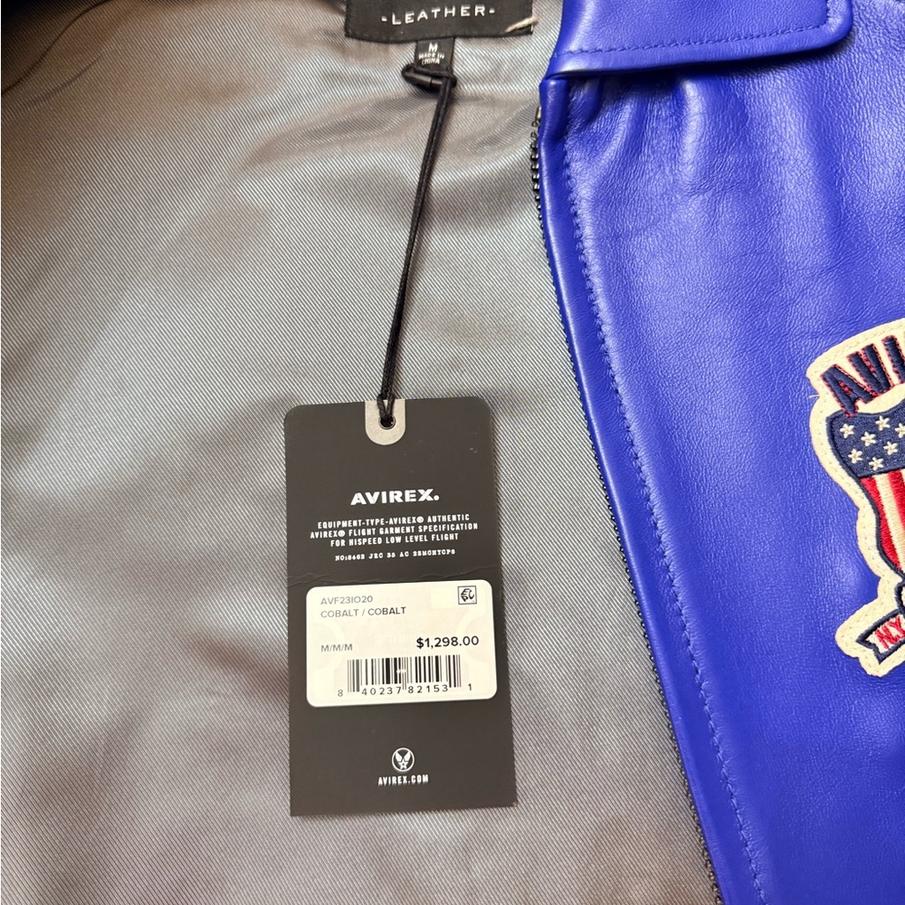 Avirex Vibrant Blue Leather Bomber Jacket
